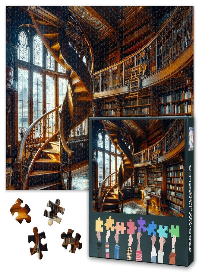 Rebotipy 1000 Piece Jigsaw Puzzle for Adults,Traditional Library Setting with a Spiral Staircase Puzzle Impossible Hard Difficult Challenging Puzzles for Bibliophilia Gift 19.7" x 27.5" - Image 1